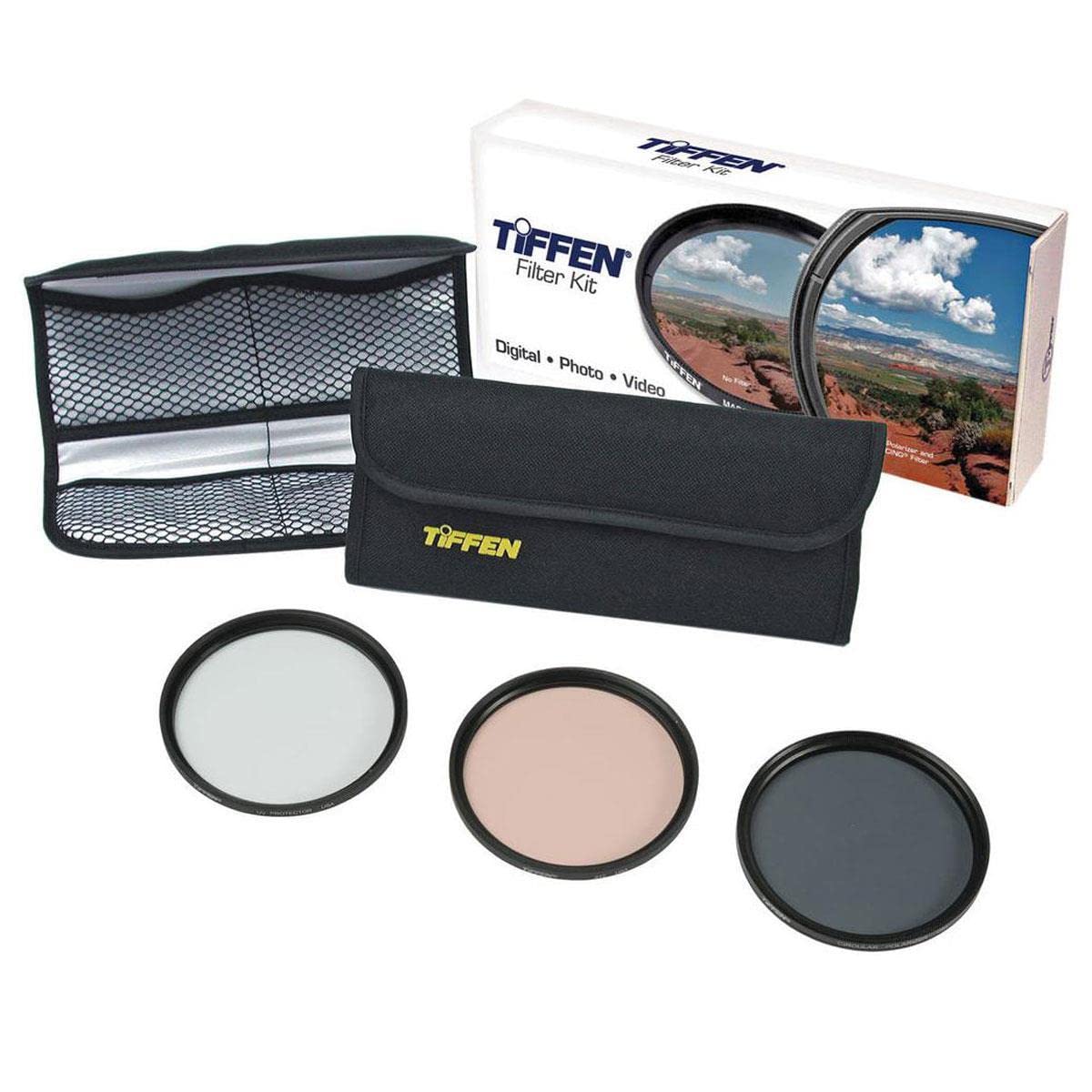 Tiffen 55Mm Photo Essentials Kit With Uv Protector, 812 Color Warming, Circular Polarizing Glass Filters And 4 Pocket Pouch