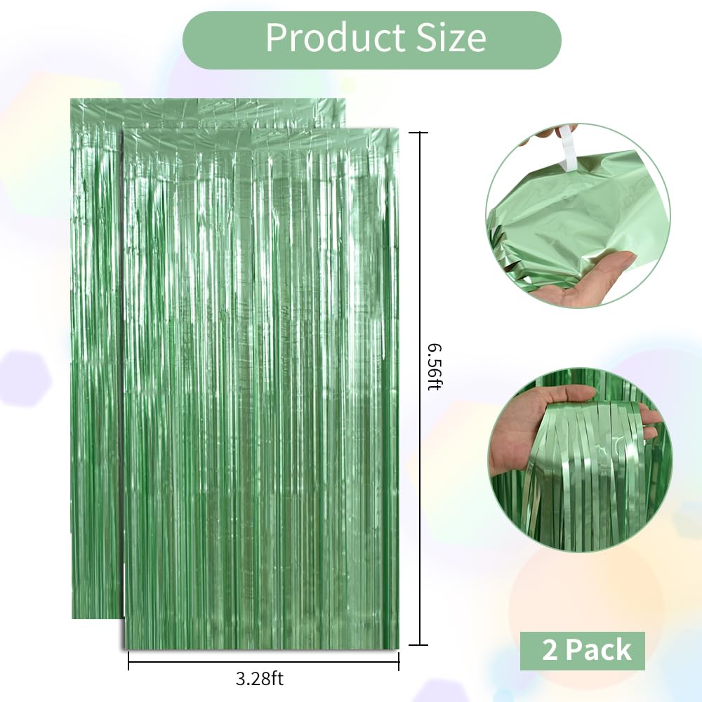 Beishida 2 Pcs Light Green Door Streamers Tinsel Curtain Party Backdrop Fringe Foil Wall Background For Birthday Halloween Chris