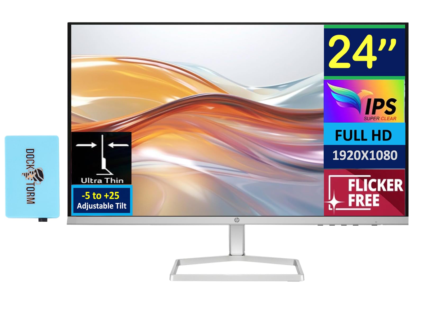 HP 24 300 nits 100Hz IPS FHD (1920x1080) Monitor (Replaces M24FW) Bundle w/DKZ Hub USB Port Expander, Adjustable Tilt, Flicker F