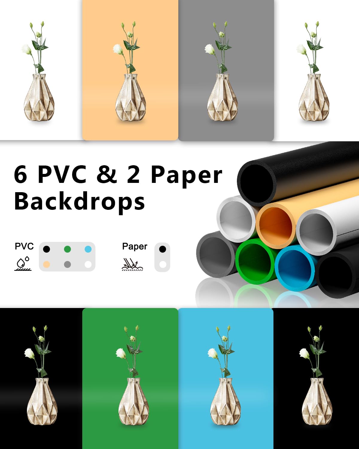 Duclus Light Box Photography, 16X16 Inch Portable Photo Studio Box With 160 Led Dimmable Lights, 6 Pvc & 2 Paper Backdrops For P