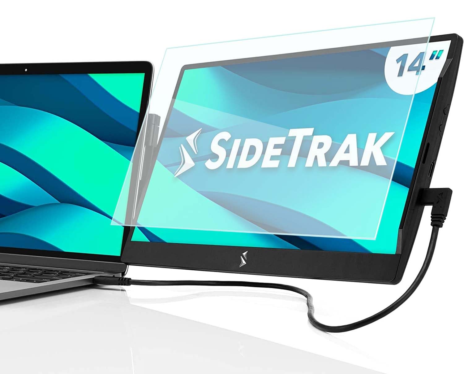 Sidetrak Swivel 14'' Attachable Portable Monitor Extender, Fhd Tft Laptop Dual Screen With Kickstand + Unique Swivel Hinge, Comp