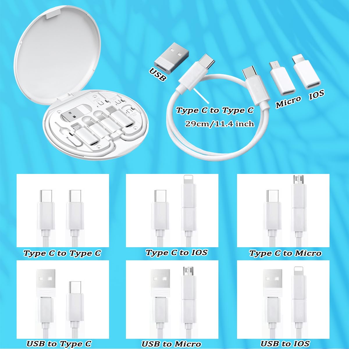 Multi Usb Charging Adapter Cable Kit, C To Ios Device Cable Box, Conversion Set Usb A & Type C To Male Micro/Type C/Ios Device,