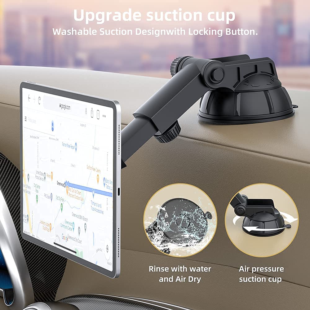 Pldhpro Magnetic Car Phone Tablet Holder For Iphone Ipad Size 4'  10' Tablets, Dashboard Dash Windshield Mount 360� Rotating Super Strong Magnet Tpu Suction Washable Robust Sticky Gel