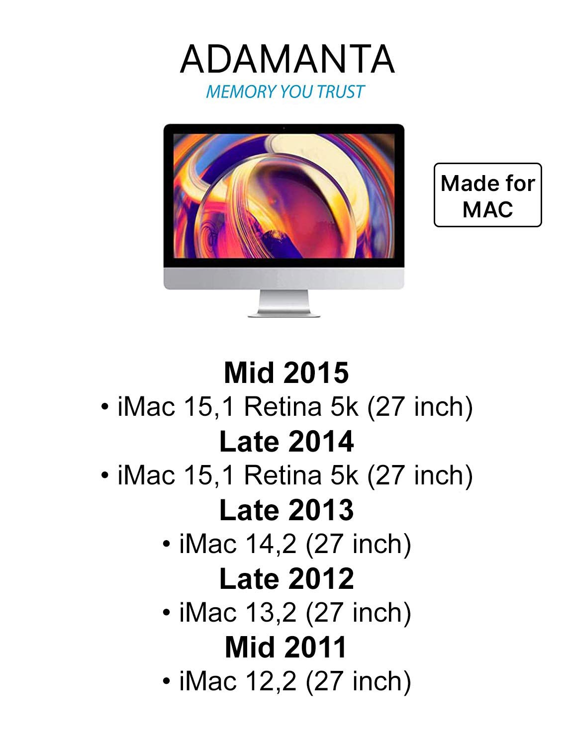 Adamanta 32Gb (4X8Gb) Apple Memory Upgrade Ddr3/Ddr3L 1600Mhz Pc3L 12800 Sodimm Compatible For Mid 2015 Retina 5K, Late 2014 Ret