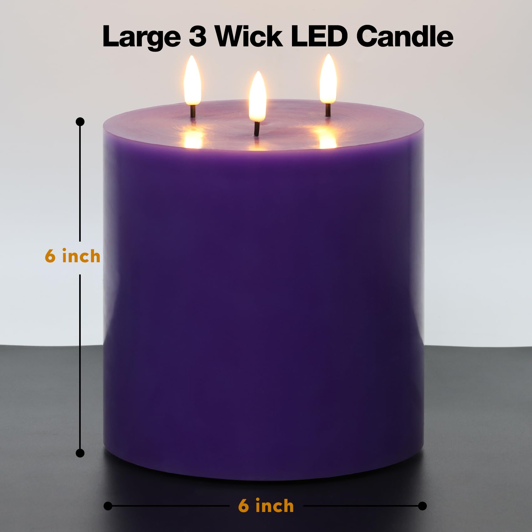 Eywamage 3 Wick Purple Flameless Candle With Remote, Real Wax Flickering Led Pillar Candle F 6'' H 6''