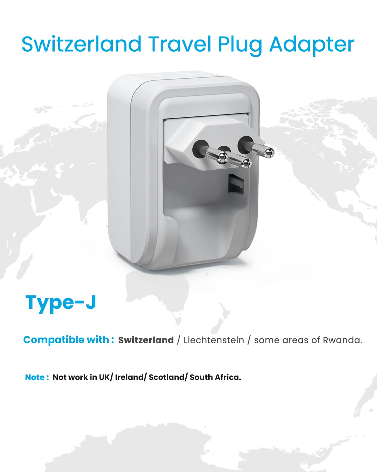 2 Pack Switzerland Travel Plug Adapter, Vintar Foldable Type J Adapter Switzerland With 2 Ac Outlets 3 Usb Ports(2 Usb C), Switz