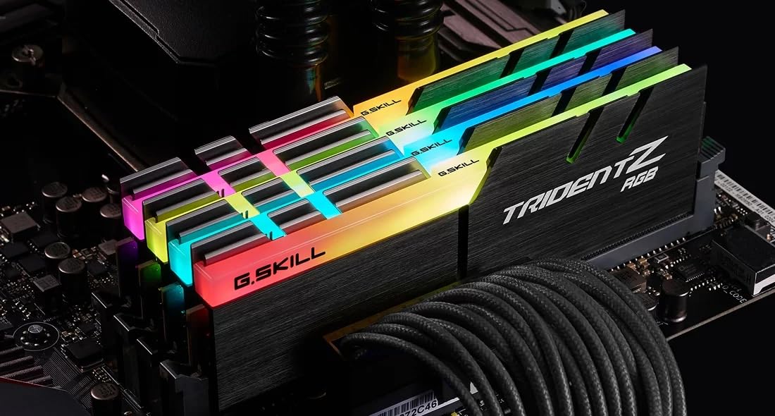 G.Skill F4 3200C16Q 32Gtzr Trident Z Rgb Series 32 Gb (8 Gb X 4) Ddr4 3200 Mhz Pc4 25600 Cl16 Dual Channel Memory Kit   Black Wi