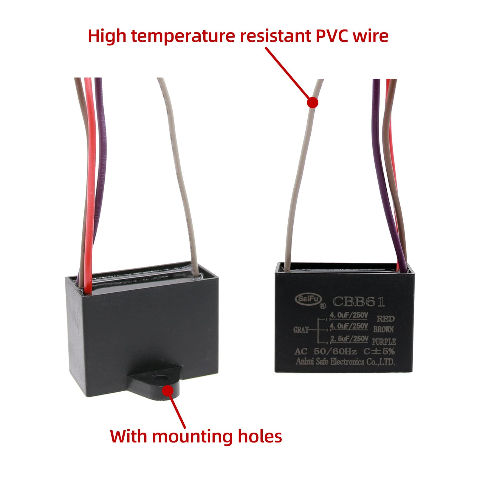 Akzytue Cbb61 Capacitor 4Uf+4Uf+2.5Uf 250V Ac Ceiling Fan 4 Wire 50/60Hz For Starting Electric Fan Generator Pump Motor