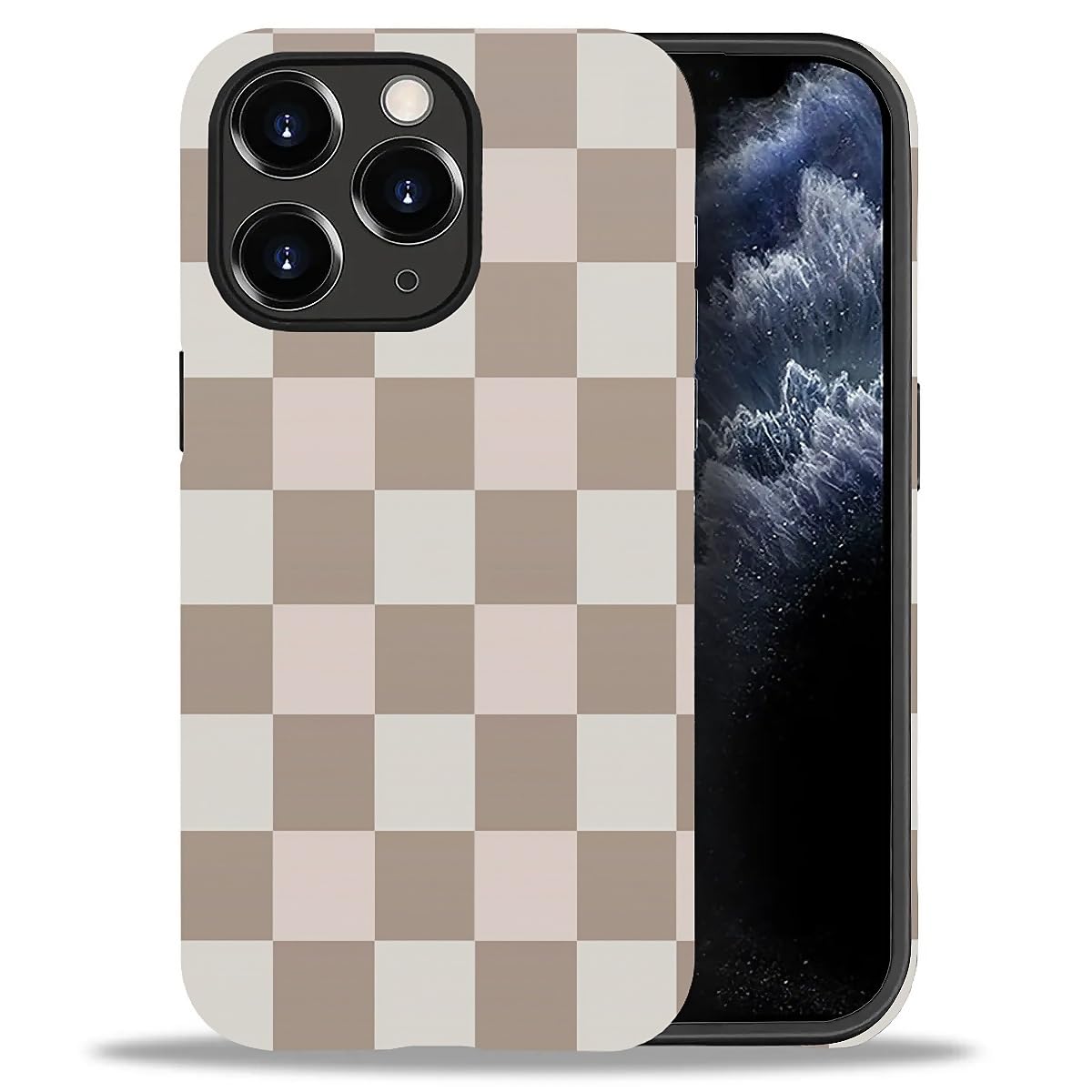 WANKBLC Compatible with iPhone 11 Pro Max Matte Case, Brown Pink Check Plaid Pattern for Girl Full Body Design Soft Silicone Dro