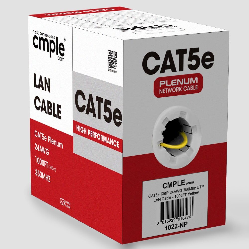Cmple   Cat5E Ethernet Cable 1000Ft Gigabit Network Cat 5E Bulk Unshielded Twisted Pair (Utp), Solid 24Awg Cmr 350 Mhz Yellow