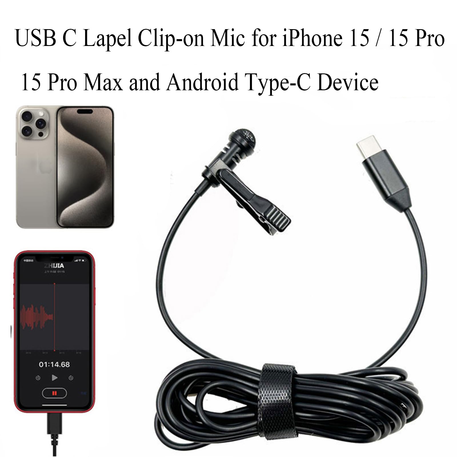 Newth Lavalier Microphone Usb C Lapel Clip On Mic For Iphone 15/15 Pro /15 Pro Max Condenser Mic Phone Audio Video Recording Lav