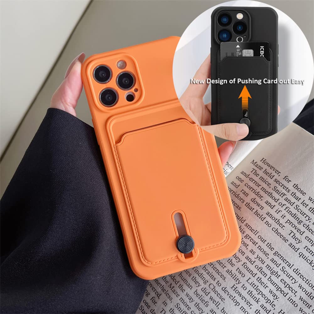 Jiatay For Iphone 14 Case With Card Holder [Slim + Protective] Silicone Phone Case Iphone 14 Wallet For Women Men (Orange)