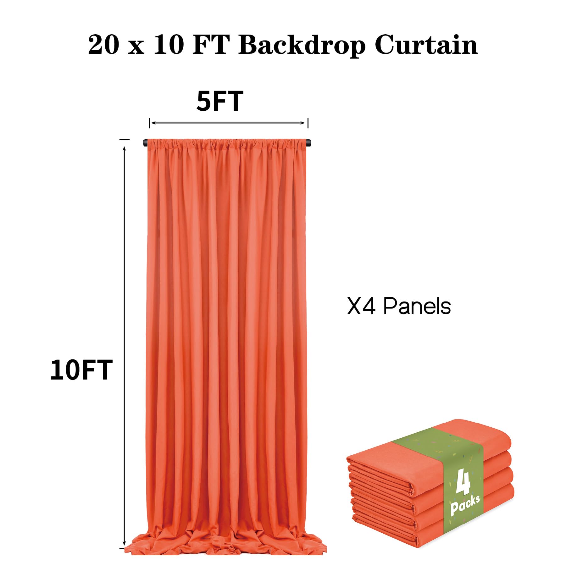 20X10Ft Black Backdrop Curtains For Party, 4 Panels 5X10Ft Thick Polyester Backdrop Drapes, Wrinkle Resistant Photography Backgr