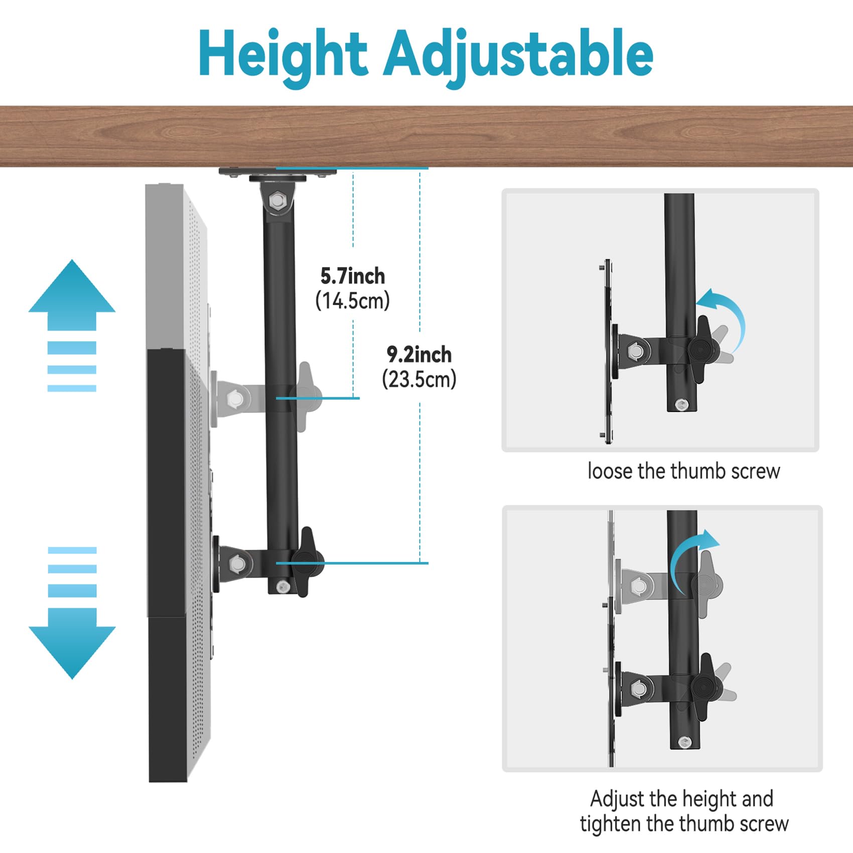 Letlar Echo Show 15 Adjustable Under-Cabinet Mount, Black, Aluminum, Model 3b8f2387, Space-Saving Swivel Tilt Design