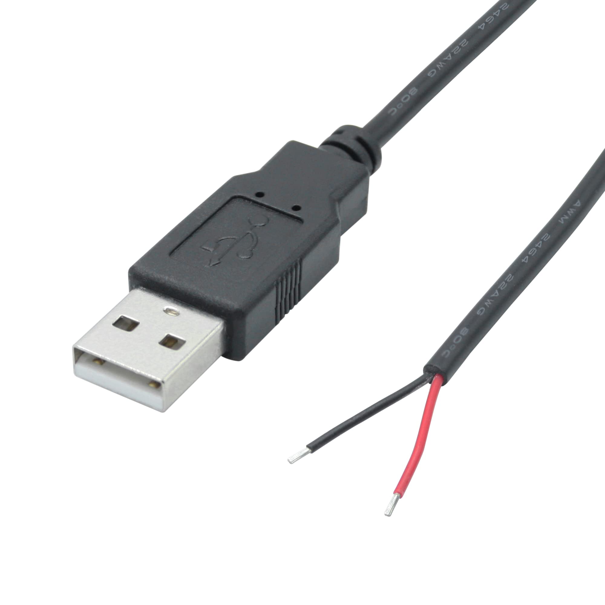 2Pcs Short Usb 2.0 Male 2 Pin Bare Wire 30Cm/11.8In, Usb A 5V/3A Pigtail Open End Power Cable,For Usb Equipment Installed Or Rep