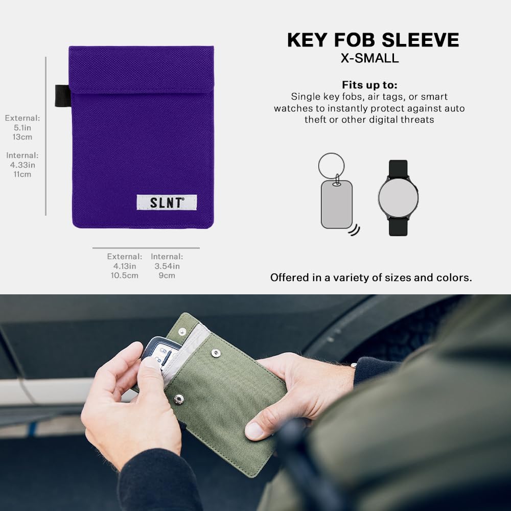 Slnt Signal Blocking Faraday Key Fob Case With Silent Pocket   Car Anti Theft Device Shields Against All Signal Types, Includes