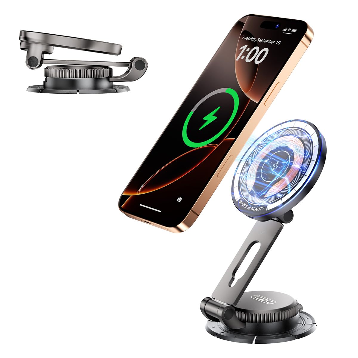 15W Magnetic Wireless Car Mount Charger,Xo Foldable And Adjustable Fast Charging Phone Holder, Ultra Mag Safe Car Charger For Ip