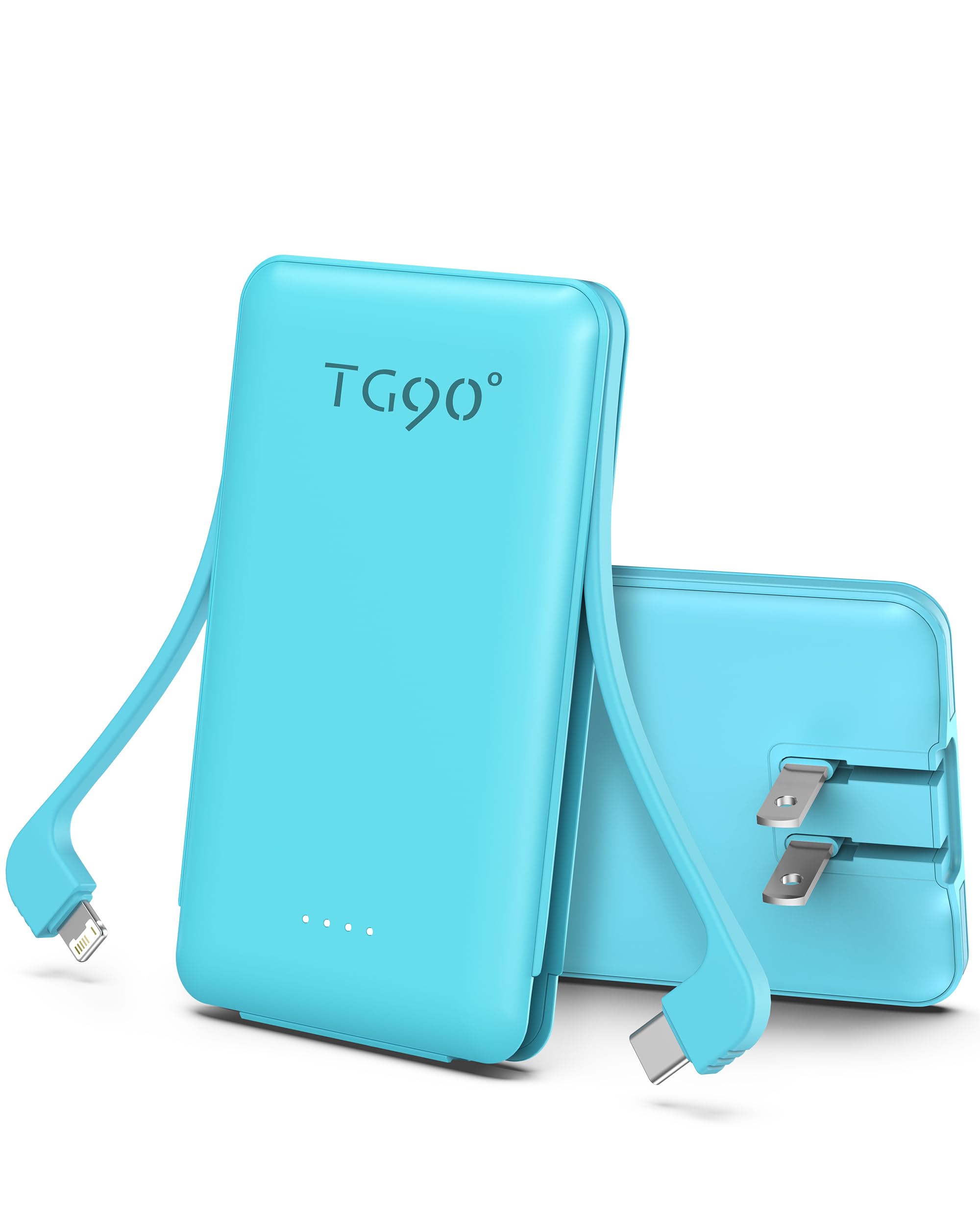 Tg90 5000Mah Portable Charger With Built In Foldable Ac Wall Plug And Cables, Usb C Ultra Small Power Bank External Battery Pack