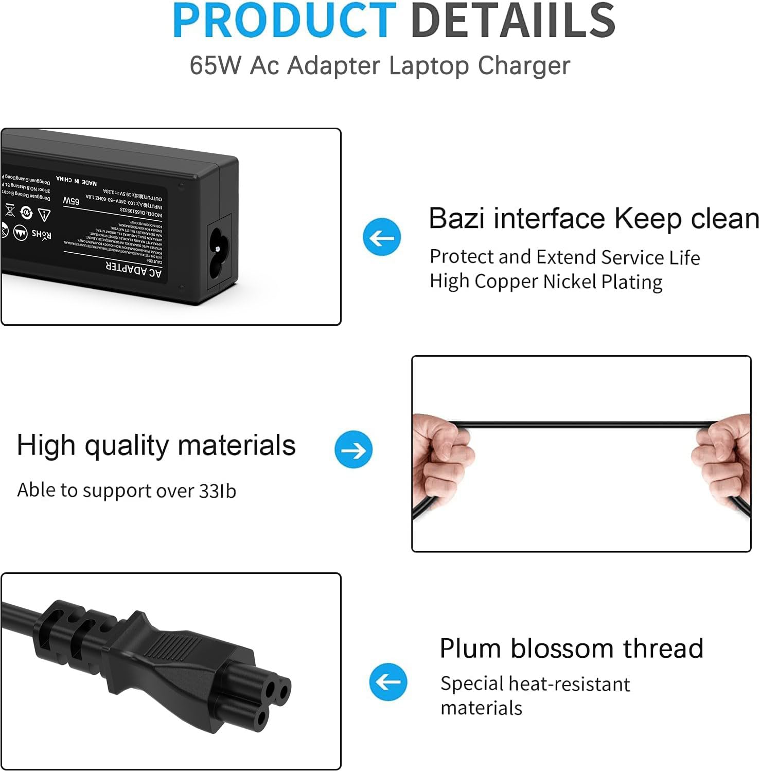 65W Laptop Charger For Hp Elitebook 840 850 845 830 820 G9 G8 G7 G6 G5 G4 G3; Probook 645 650 450 430 440 455 745 735 Laptop Ac Adapter Power Cord 19.5V
