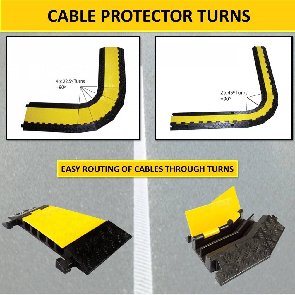 Kable Kontrol Atlas Heavy Duty Cable Protector   45 Degree Right Turn   2 Channel   Cp9987 Compatible   Black & Yellow   Speed B