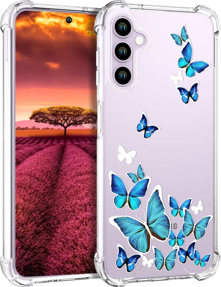 Topgraph Case Cute Butterfly Clear For Women Girly Designer Girls For Galaxy S23+ Plus, Cute Silicone Transparent Phone Case But