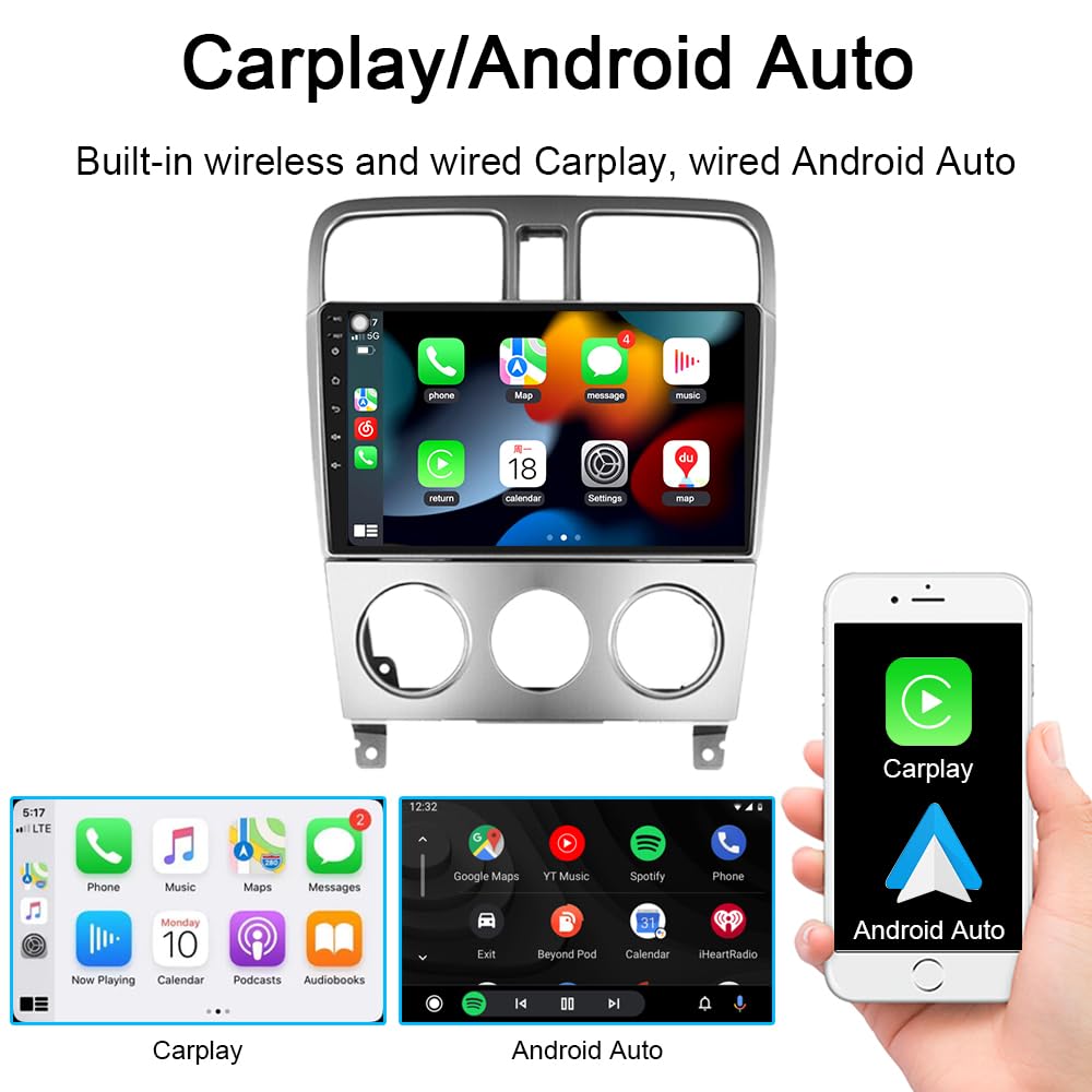 Android 13 For Subaru Forester Radio 2002 2008 With Wireless Apple Carplay Android Auto 9'' Touchscreen Car Stereo With Free Bac