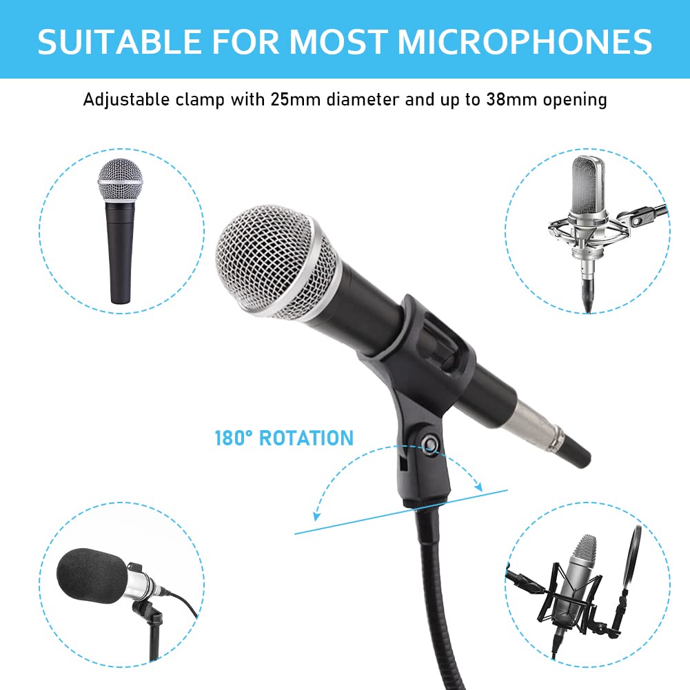 Microphone Arm Stand, 360 Degree Flexible Gooseneck Desktop Mic Stands Holder With Heavy Duty Desk Clamp For Recording, Games(Black)