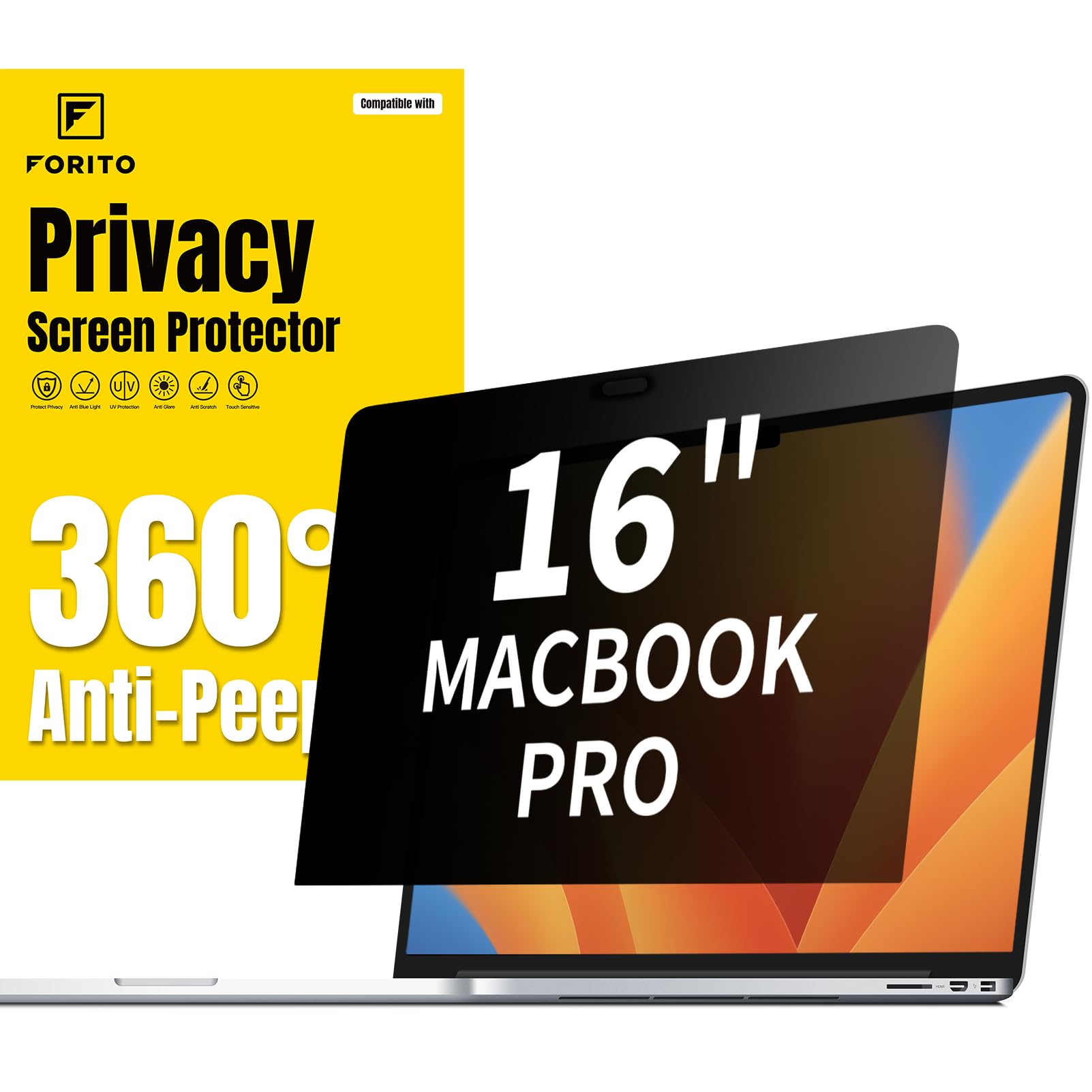 F Forito 360 Privacy Screen Protector Compatible With Macbook Pro 16 Inch (2021, 2022, 2023, M1, M2, M3, Pro, Max), Anti Peeping