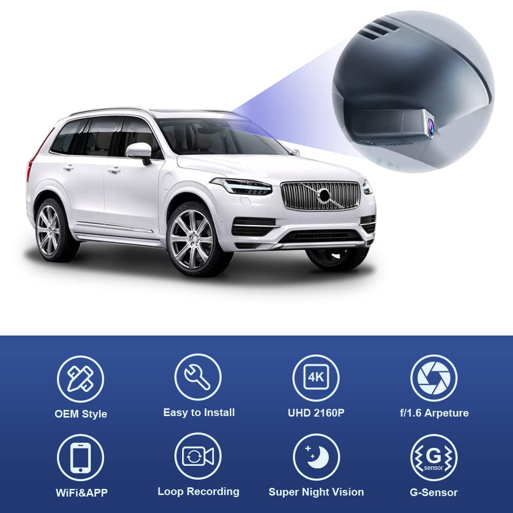 Fitcamx 4K Dash Cam Suitable For Volvo Xc90 2016 2022 T5 T6 T8 (Model A), Integrated Oem Style, Uhd 2160P Video, Built In Wif&Ap