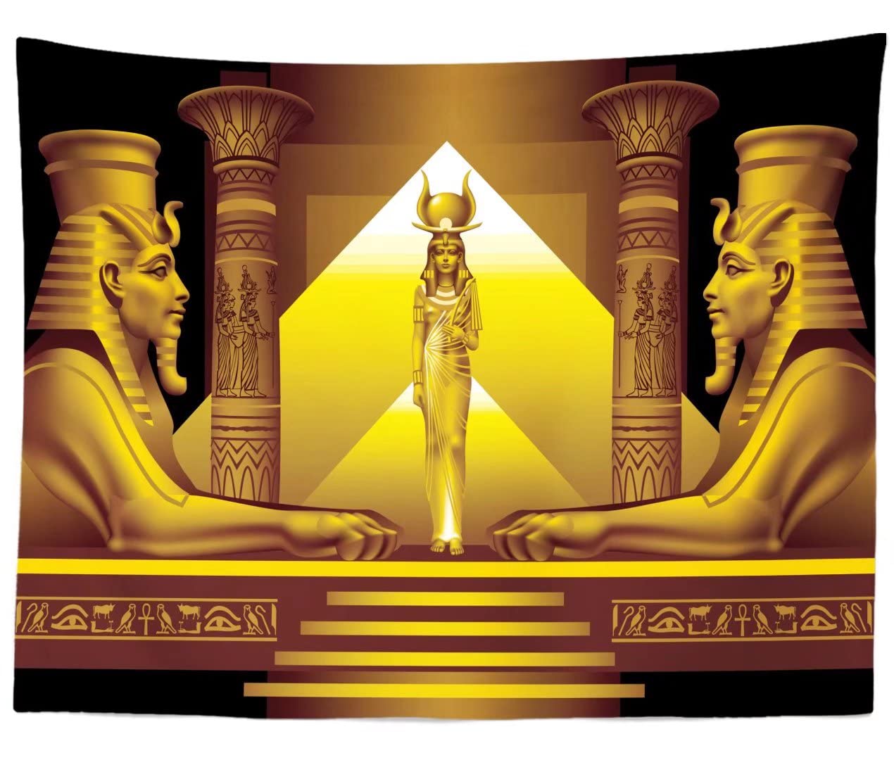 Beleco 7X5Ft Fabric Golden Egypt Temple Backdrop Palace Hall Stairway Egyptian Pyramid Pharaoh Sphinx Egypt Queen Cleopatra Phot