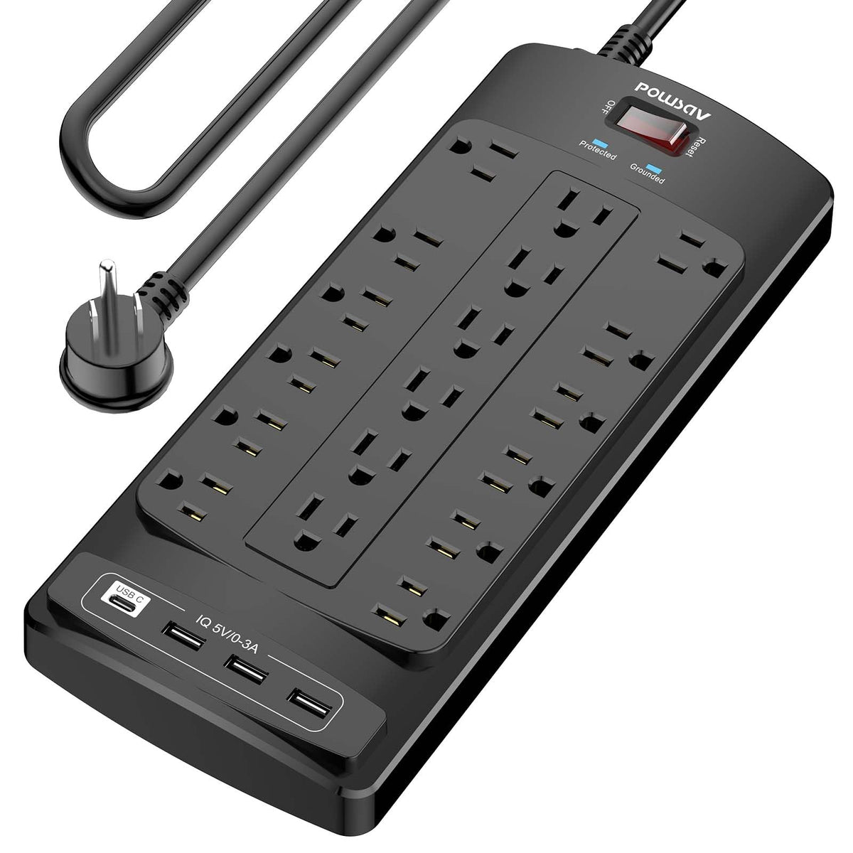 18 Outlets Surge Protector Power Strip - 10 Feet Flat Plug Heavy Duty Extension Cord With 18 Widely Outlets And 4 Usb Ports, 210