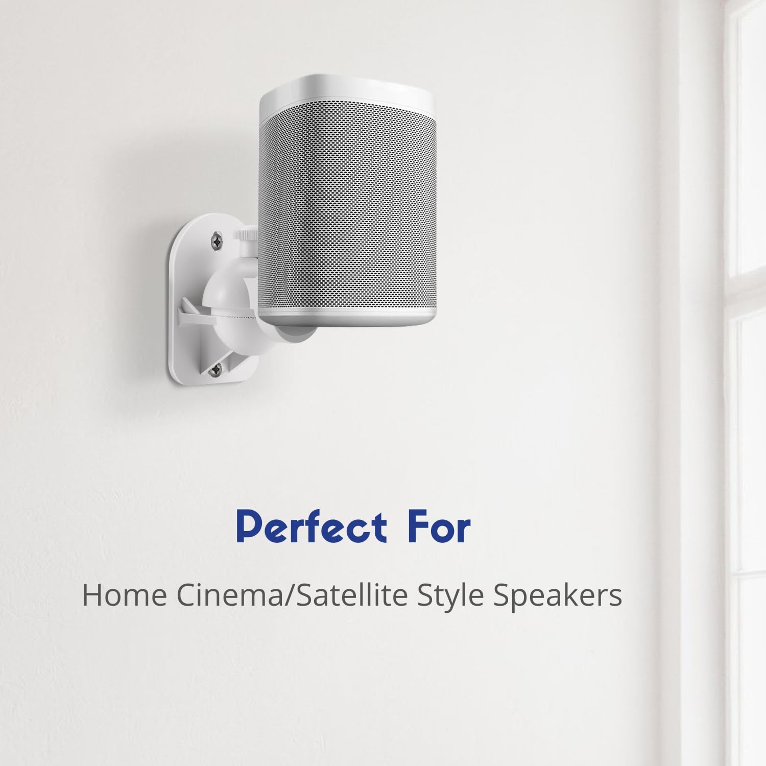 Tnp Universal Satellite Speaker Wall Mount Brackets - Stylish White Finish Surround Sound Speaker Mounts With Adjustable Swivel