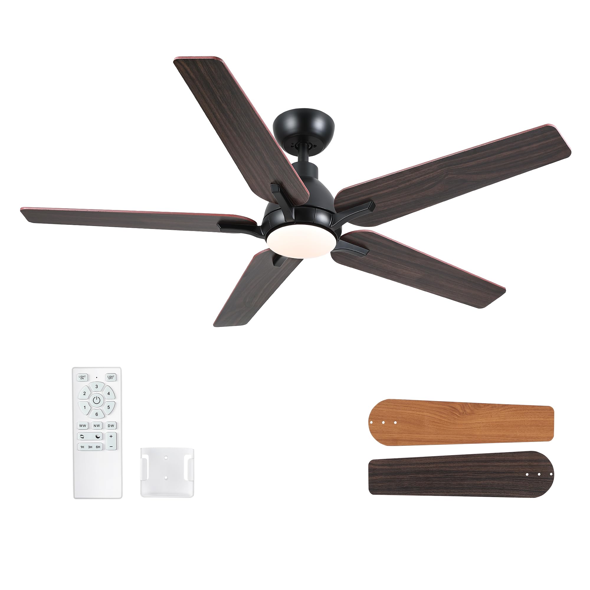 52 Inch Ceiling Fans With Lights And Remote, Black Brown Modern Ceiling Fan For Bedroom, Living Room, Dining Room, Patio, 3Cct D