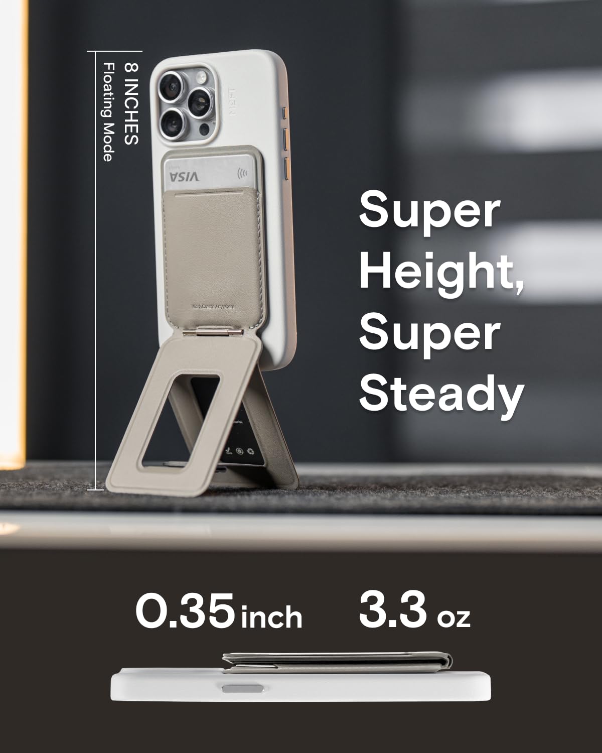 Moft Phone Tripod Wallet, 3 In 1 Phone Stand Magsafe, Nfc-Supported Magnetic Phone Wallet, Movas Vegan Leather Adjustable Card H