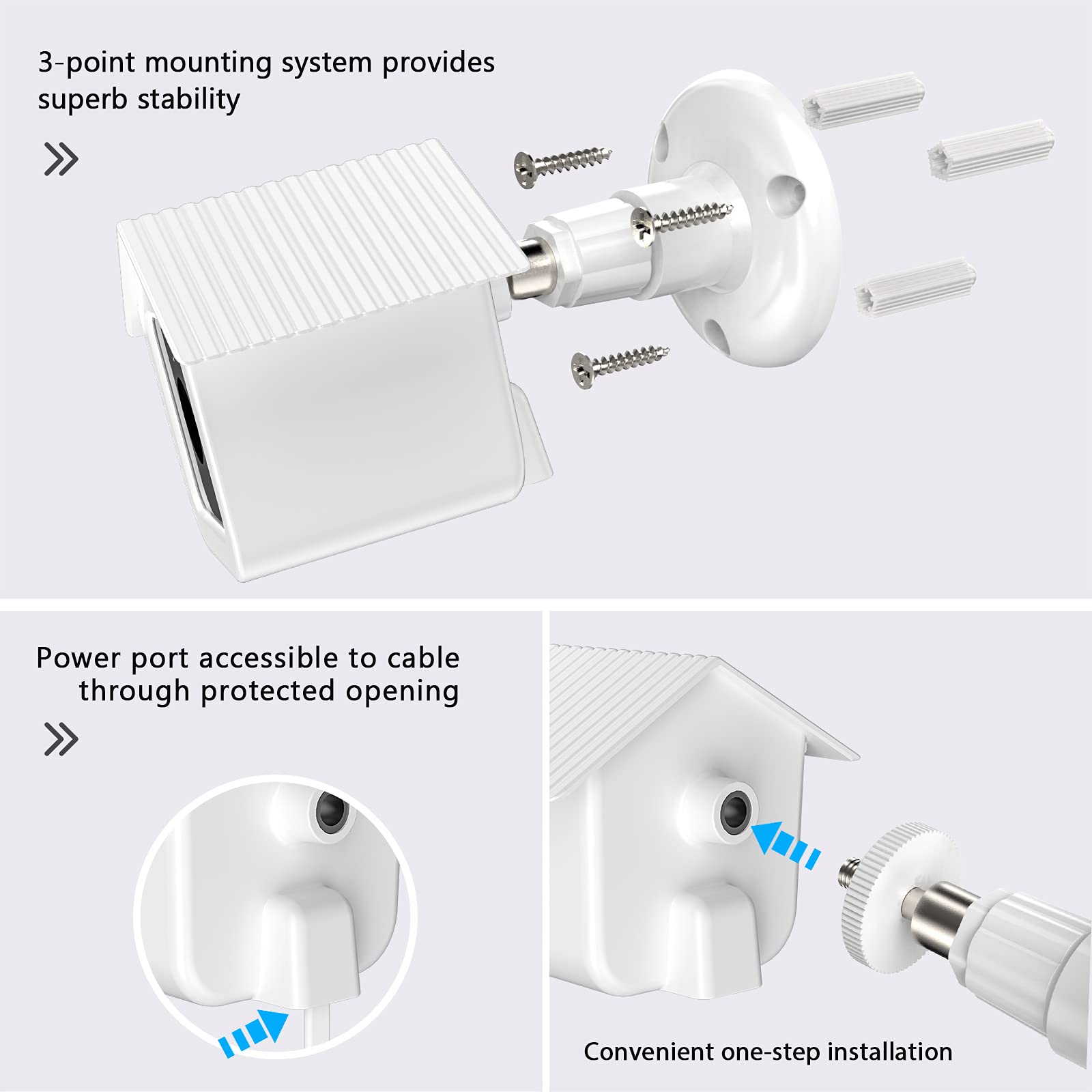 Holaca Weatherproof Outdoor Wall Mount Bracket + Quick Indoor Mount For Wyze Cam V3 1080P Hd Camera, Weather Proof 360 Degree Protective Adjustable Mounting Bracket Kit (White 2Pack)