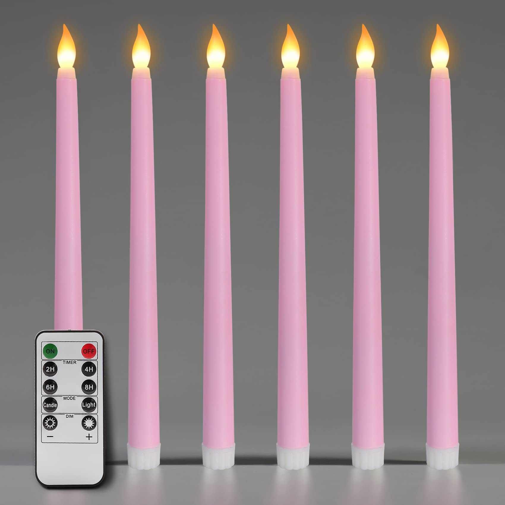 Ni Jasw Pink Flameless Taper Candles With Remote, Flickering Led Battery Operated Candlesticks Set Of 6