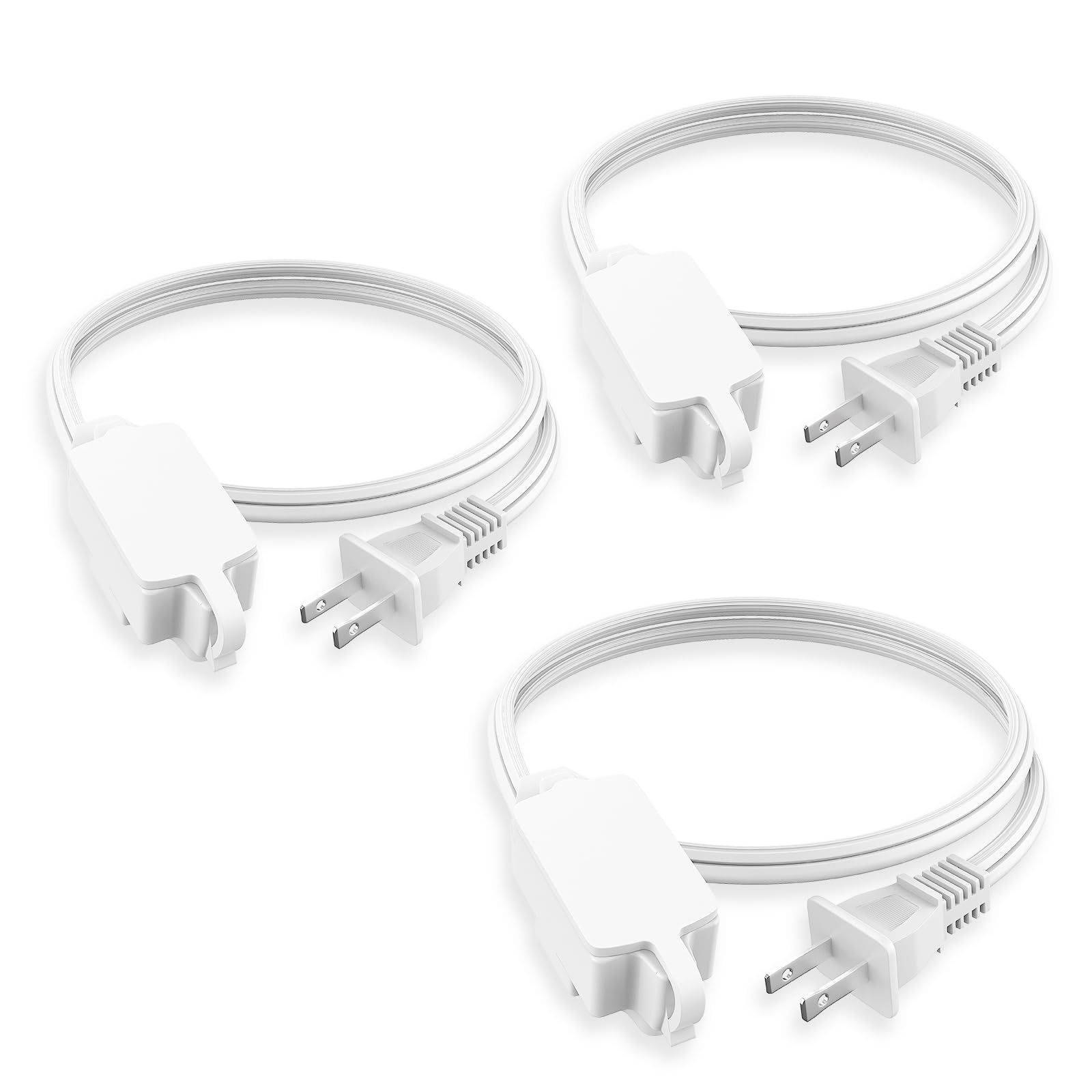 Plugtul Indoor Extension Cord 3 Ft, 2 Prong White Extension Cord, 3 Polarized Outlets With Safety Cap Protect For Home Office, 1