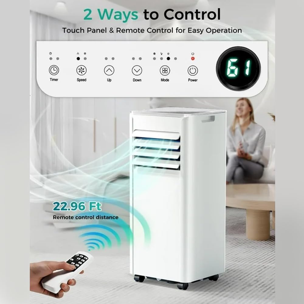 Electactic Portable Air Conditioner 8000 Btu (Ashrae), 3-In-1 Mode Ac Cools Up To 350 Sq. Ft., Led Display & Remote Control, 24H