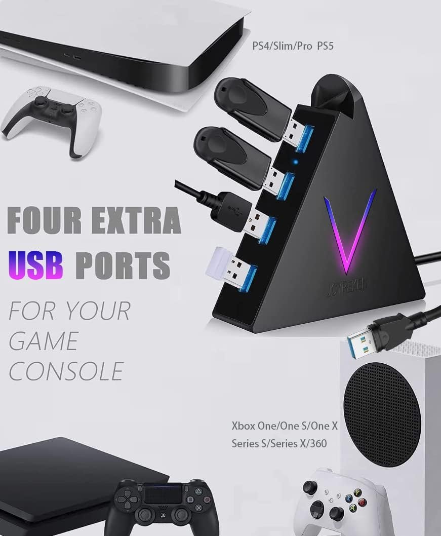Joyreken 4 Port Usb 3.0 Hub, Flyingvhub Vertical Data Usb Hub With 2 Ft Extended Cable, For Mac, Pc, Xbox One, Ps4, Ps5, Imac, S