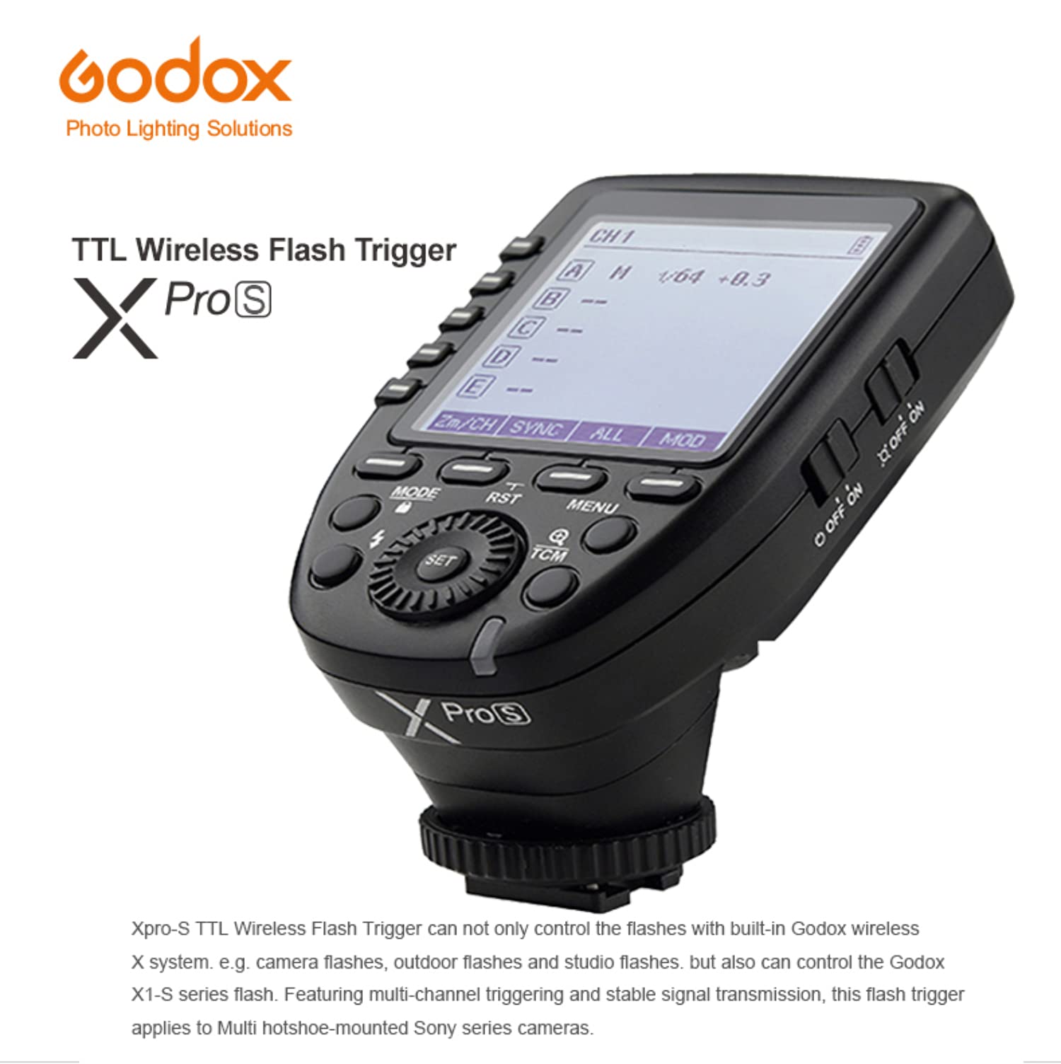 Godox Xpro S Ttl Wireless Flash Trigger 1/8000S Hss For Sony A77 Ii, A99, A9, A7R Ii, A6000, Dsc Rx10 Digital Camera