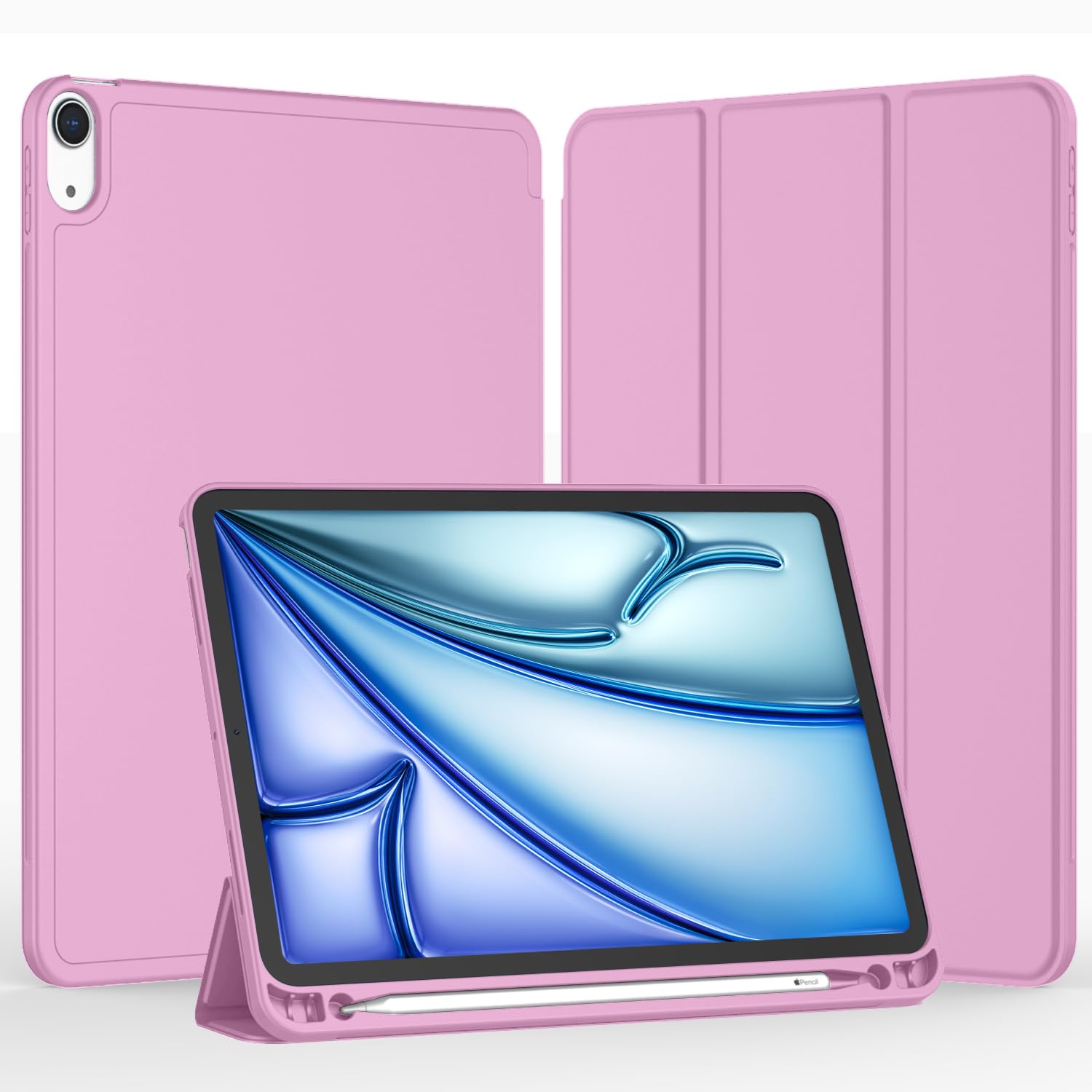 Imieet Ipad Air 11 Inch Case 2024 (6Th Generation), Ipad Air 5Th Generation Case 2022/4Th Generation Case 2020 10.9 Inch With Pencil Holder, Trifold Stand Smart Case(Pale Violet Red)