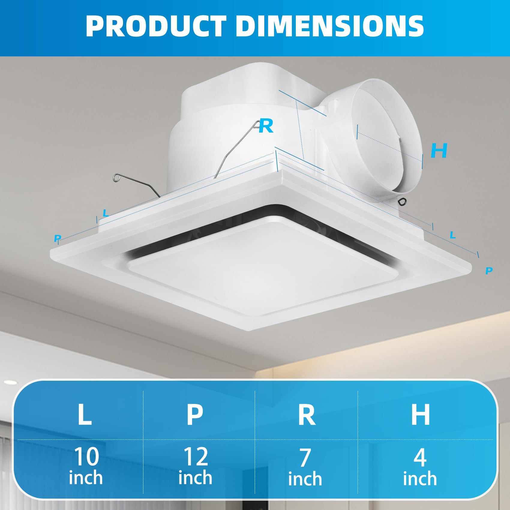 Bathroom Ventilation Fan, 12Inch, Bathroom Exhaust Fan, 140Cfm, Quiet Bathroom Exhaust Fan, 1.0 Sone, For Hotel, Living Room, 4'