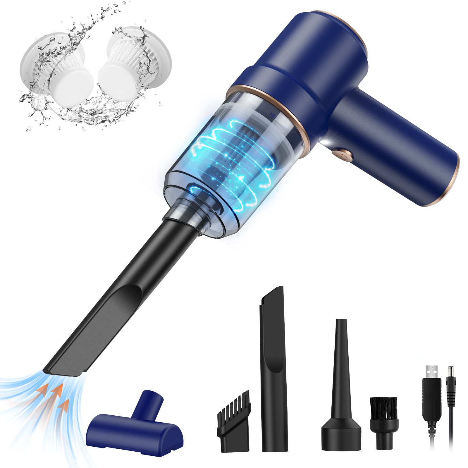 Yksinx Handheld Vacuum Cordless, Car Vacuum Cleaner, Usb Rechargeable Portable Mini Vacuum With Suck And Blow 2 In 1(Blue)