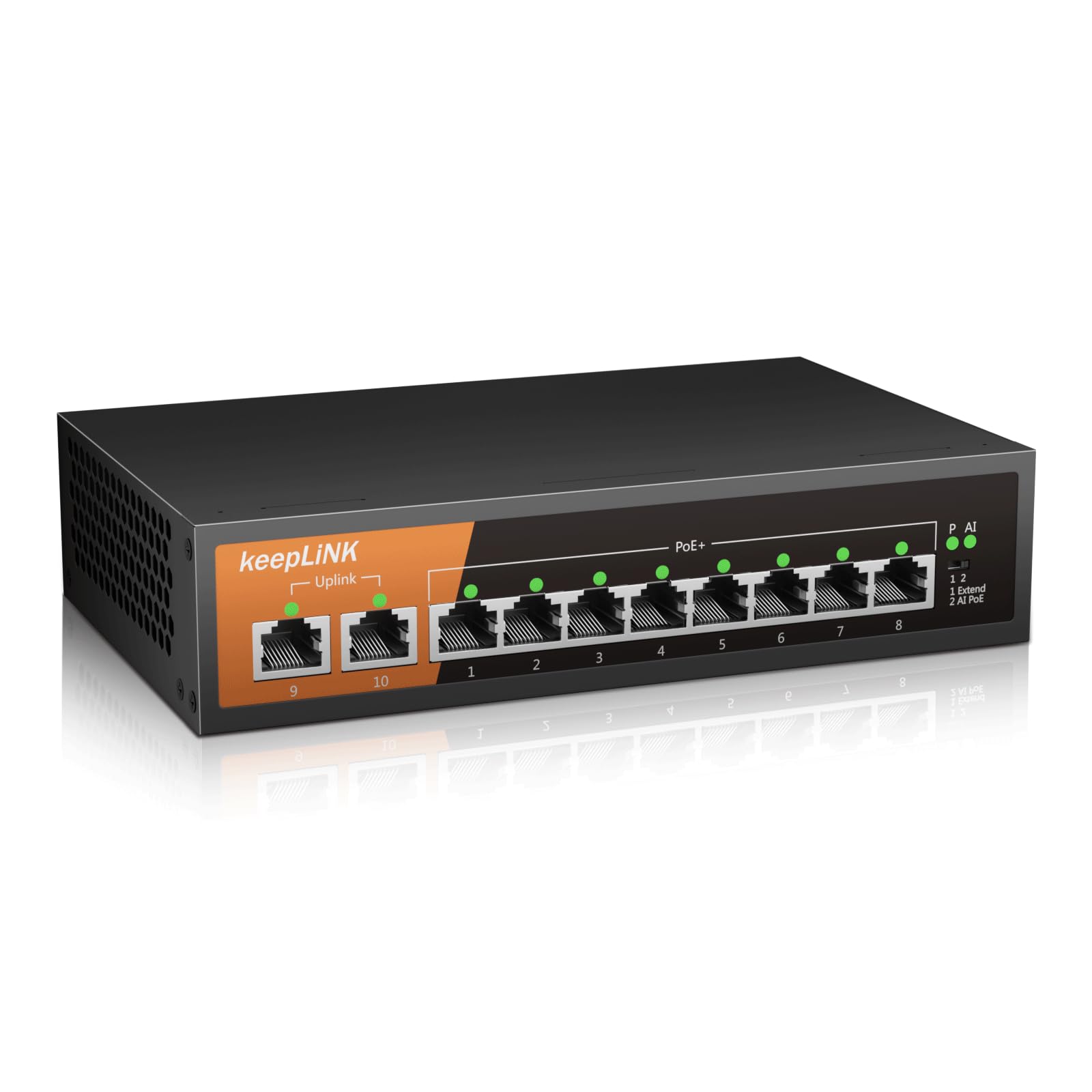 Keeplink 8 Port Gigabit Poe Switch With 2 Gigabit Uplink, 135W Built In Power Supply, 802.3Af/At Compliant, Desktop Or Wall Moun
