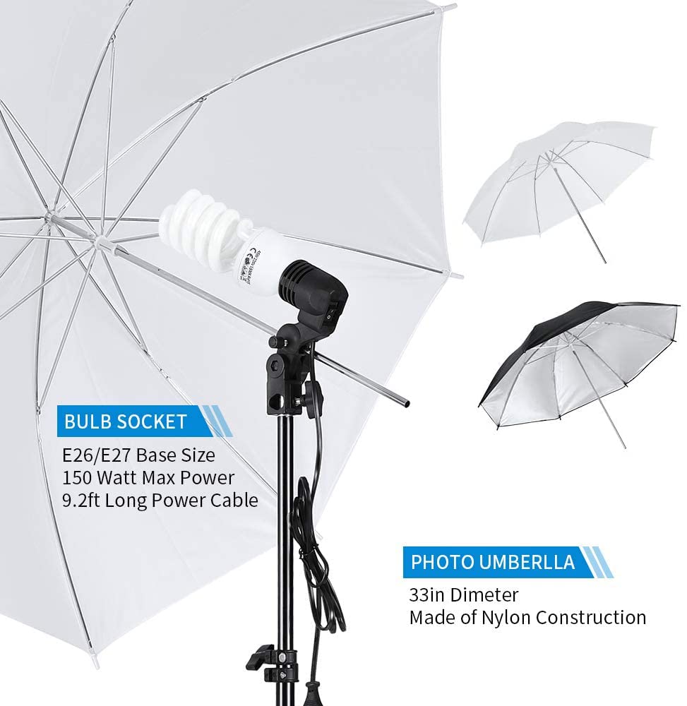Kshioe Photo Lighting Kit, 2M X 3M/6.6Ft X 9.8Ft Background Support System And 900W 6400K Umbrellas Softbox Continuous Lighting