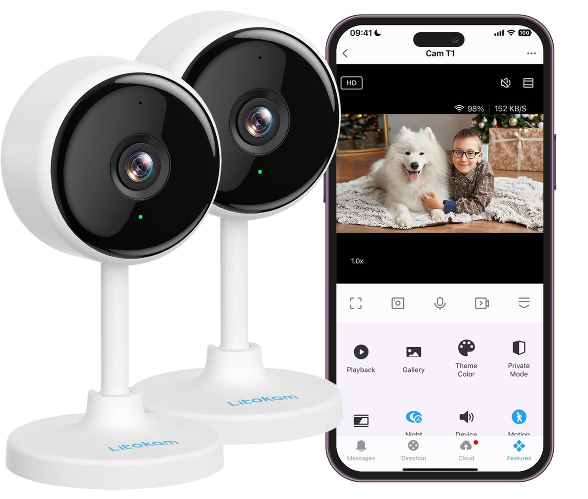 Litokam Indoor Camera, Cameras For Home Security With Night Vision, Pet Camera With Phone App, 2K Indoor Security Camera, Motion
