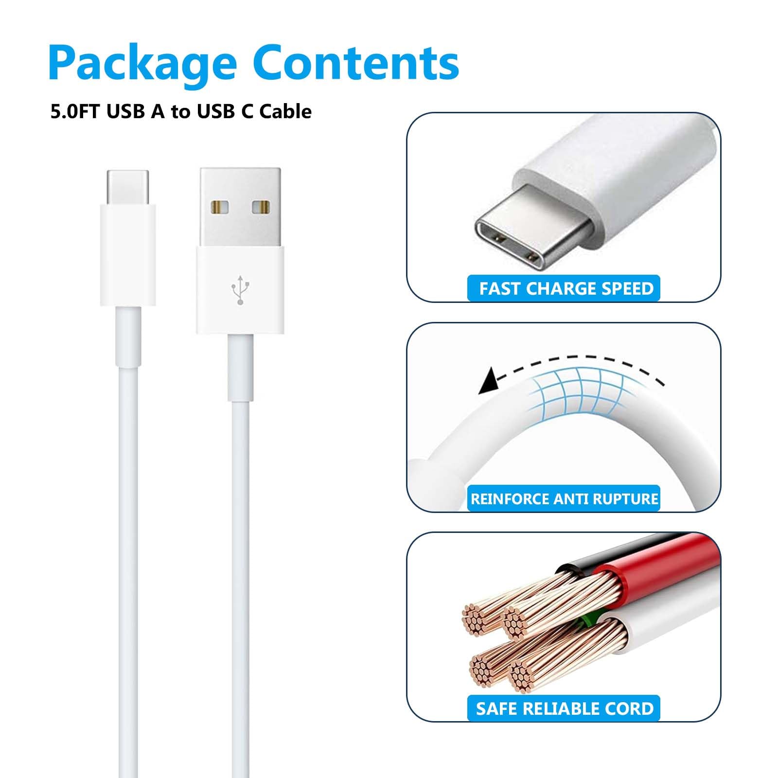 AHDFWI Carplay Cable Cord - 3 Feet USB A to USB C - White, Compatible with iPhone 16/17, iPad Pro, Air, Mini - Durable Charging Solution