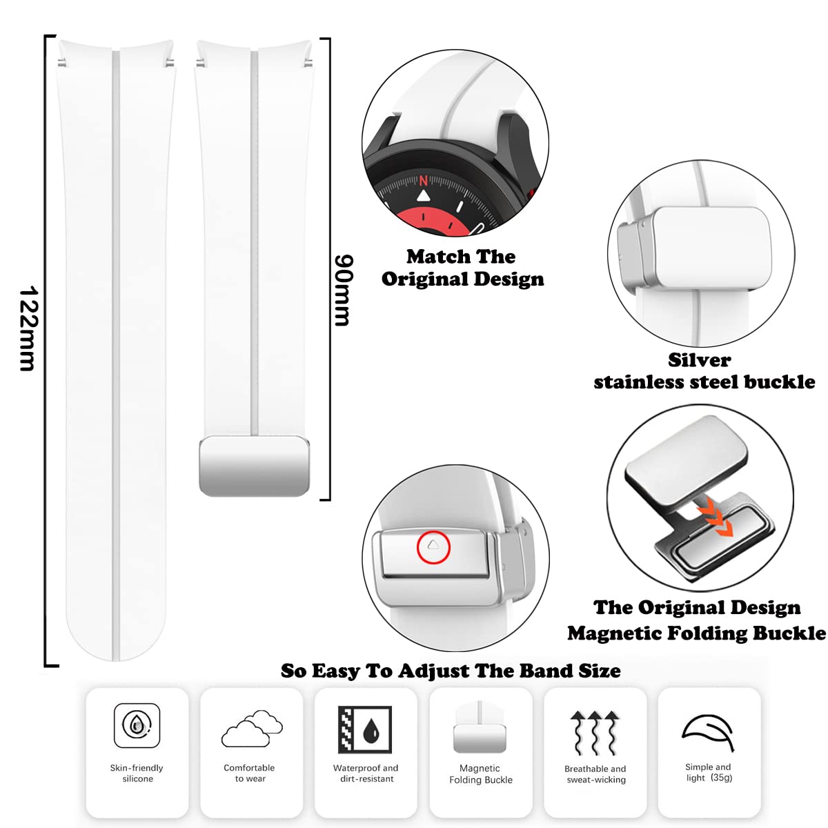 Galaxy Watch 5 Pro Bands 45Mm/Galaxy Watch 5 Bands 44Mm 40Mm, No Gap Silicone Sport Band Compatible With Samsung Galaxy Watch 5