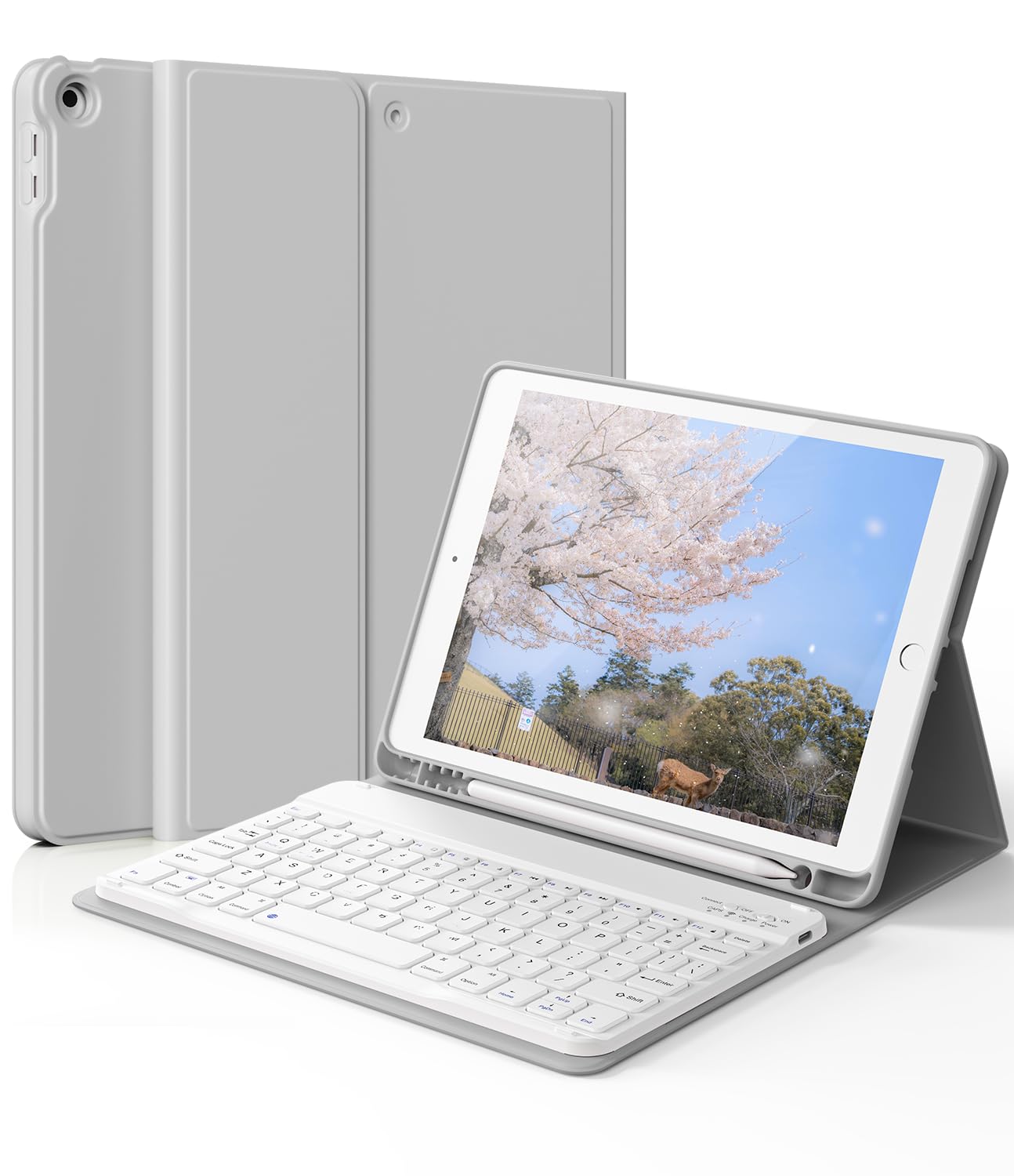 SZPSGC for iPad 9/7/8th Generation Case with Keyboard, Grey