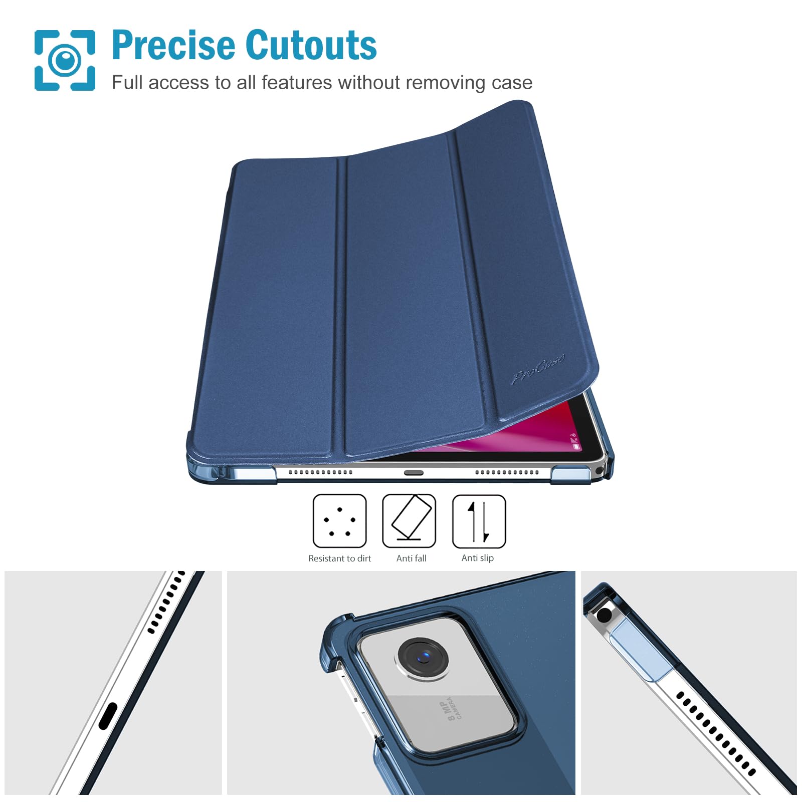 Procase Smart Case For Lenovo Tab M11/Tab K11 Lte 11'' 2024 Tb330Fu With Pen Holder, Slim Stand Tri Fold Hard Shell Protective T